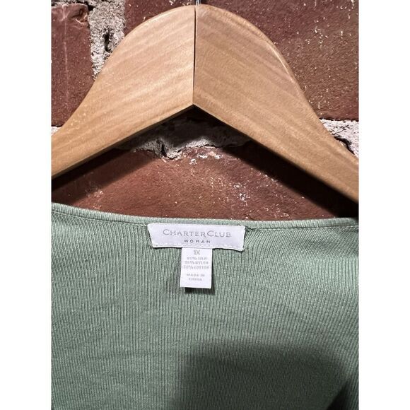 Charter Club Womens Green Button Up Cardigan Sweater Plus Size 1X - Picture 3 of 4